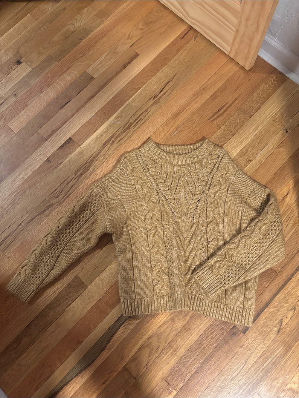 a new day Cable Knit Crewneck Sweater in Camel Brown